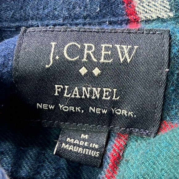 J Crew Mens Long Sleeve Button Up Plaid Flannel Shirt Medium Slim Fit Blue Green - Picture 3 of 8